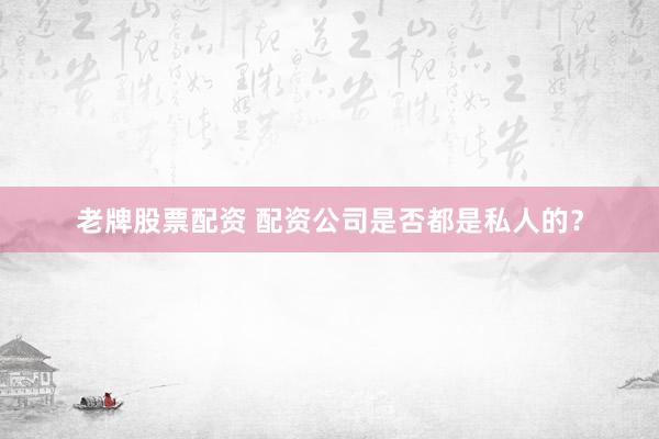 老牌股票配资 配资公司是否都是私人的？