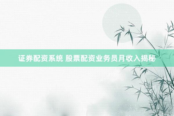 证券配资系统 股票配资业务员月收入揭秘